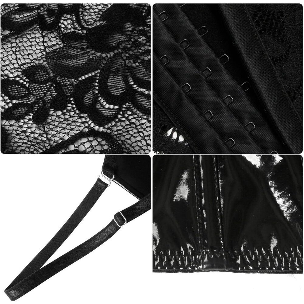 Women's Punk Gothic PU Leather Push Up Corset Bra Bustier Crop Top for Party - Picture 6 of 6